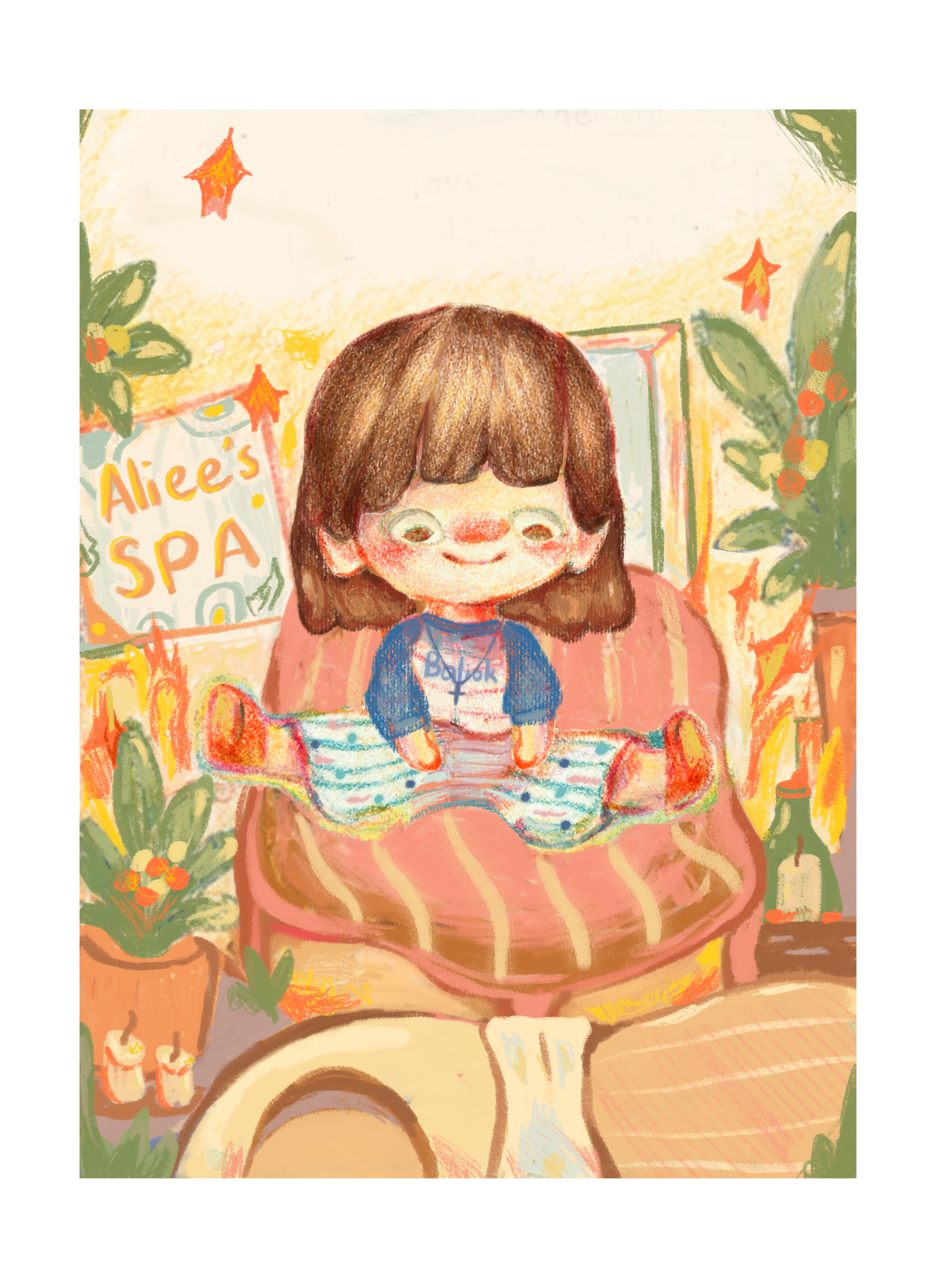 Custom Little Chapter illustration of a child in her own spa